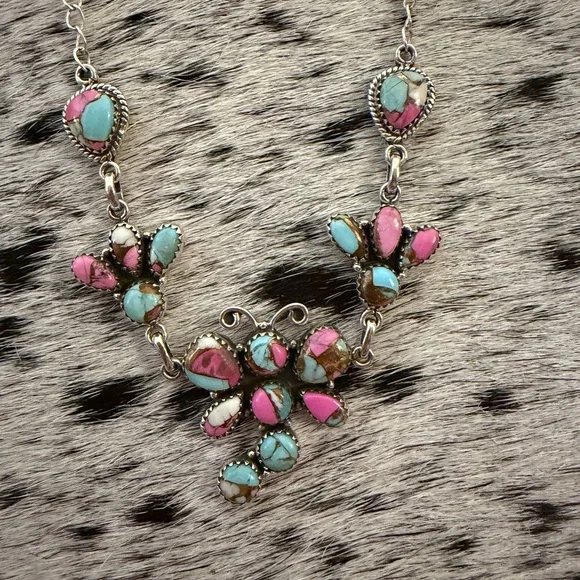 ❤️ Cotton Candy Kingman Turquoise Dragonfly Navajo Style Sterling 925 Necklace - Picture 5 of 11